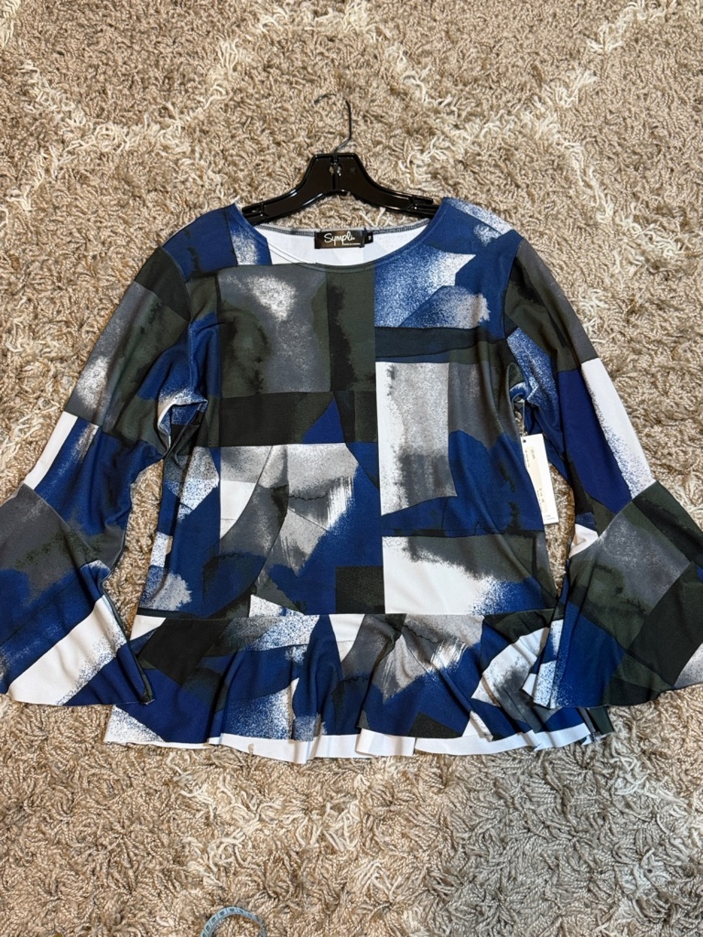 NWT Sympli Nu Peplum Top in Sapphire Shadows Abstract Print size 10 - Picture 13 of 13